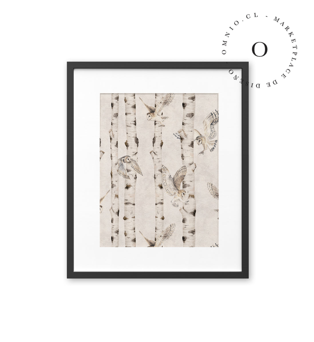 Birch And Owls White Cuadro