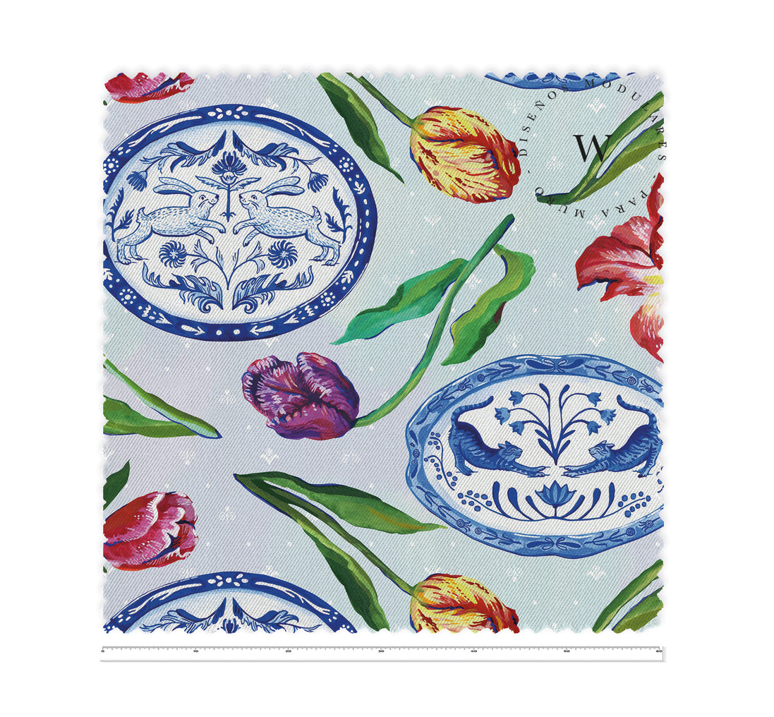 Funda Plumón Blue Plates & Tulips 1 1/2 Plaza