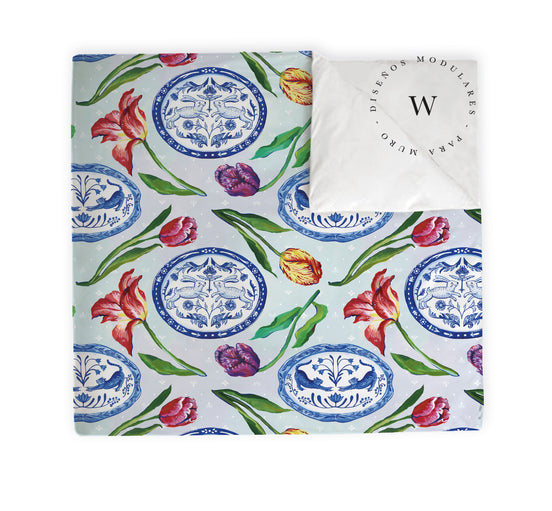 Manta Acolchada (Piecera) Blue Plates & Tulips 180 x 90 cm