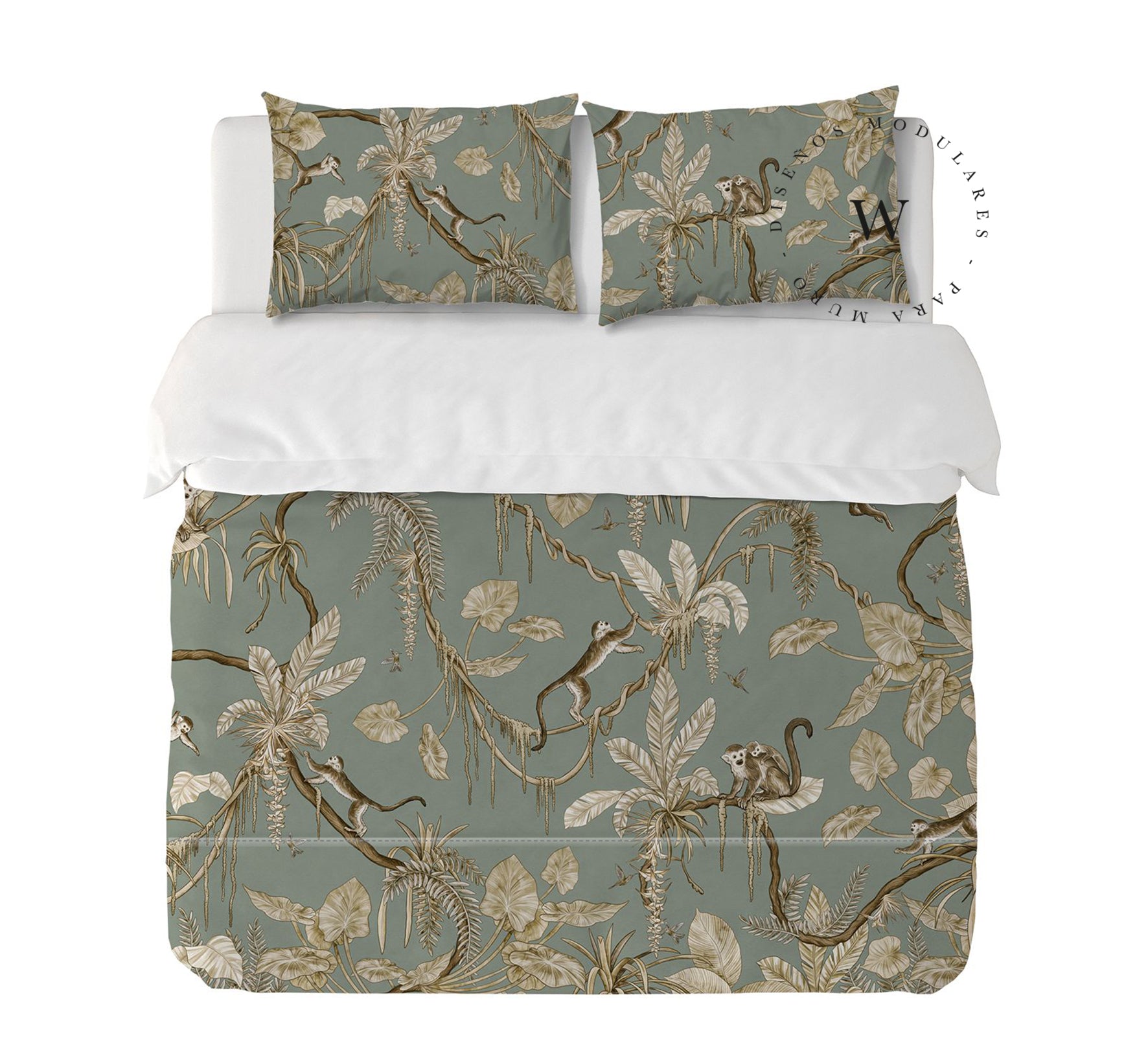 Playful Monkeys Vintage Green