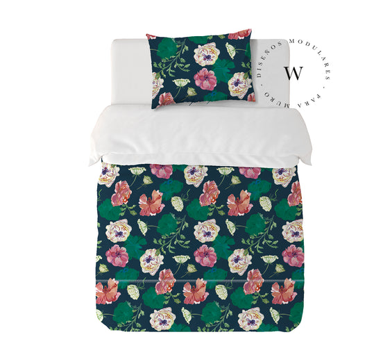 Funda Plumón Viridian Ranunculus 1 Plaza