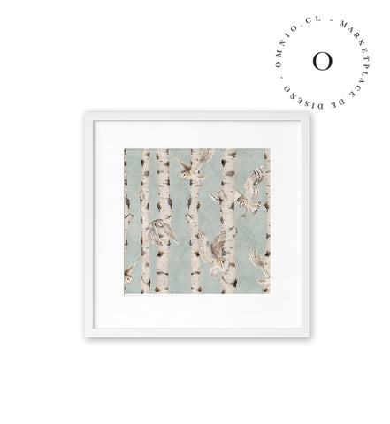 Birch And Owls Blue