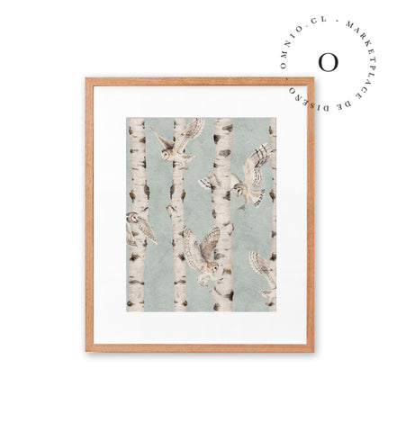 Birch And Owls Blue