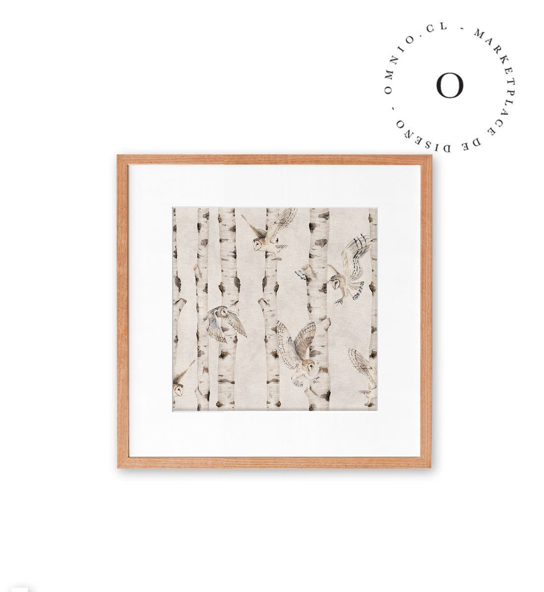 Birch And Owls White Cuadro