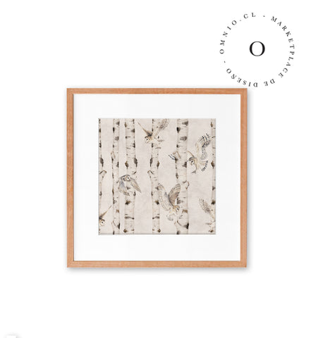 Birch And Owls White Cuadro