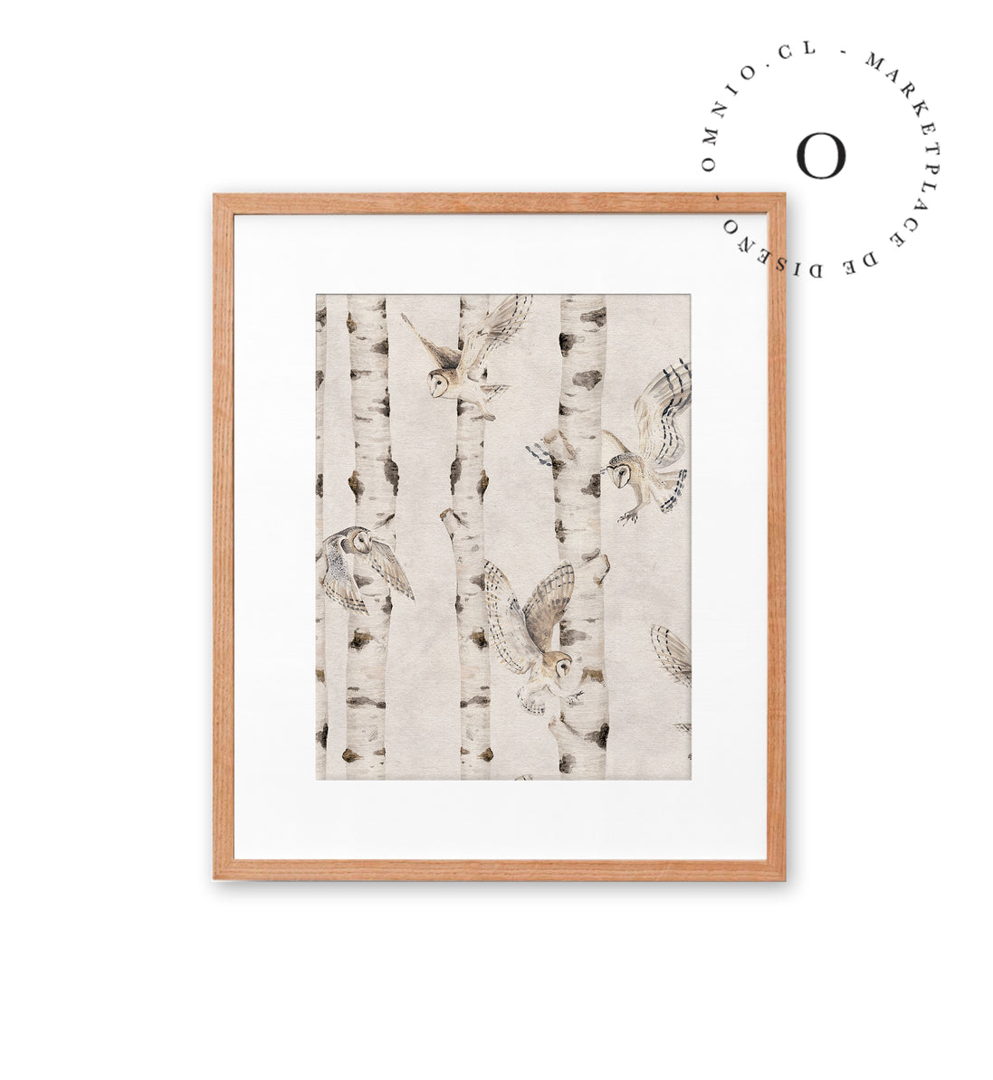 Birch And Owls White Cuadro