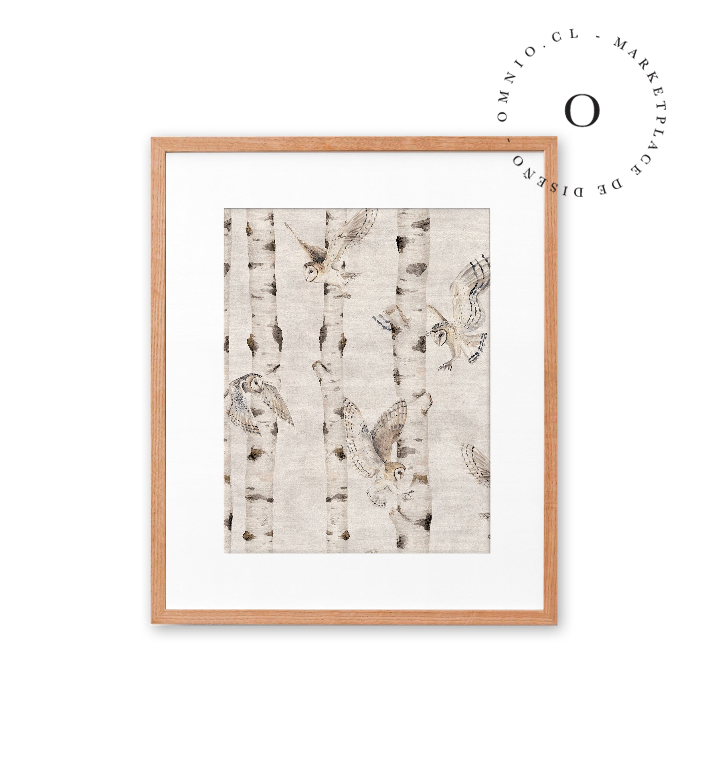 Birch And Owls White Cuadro