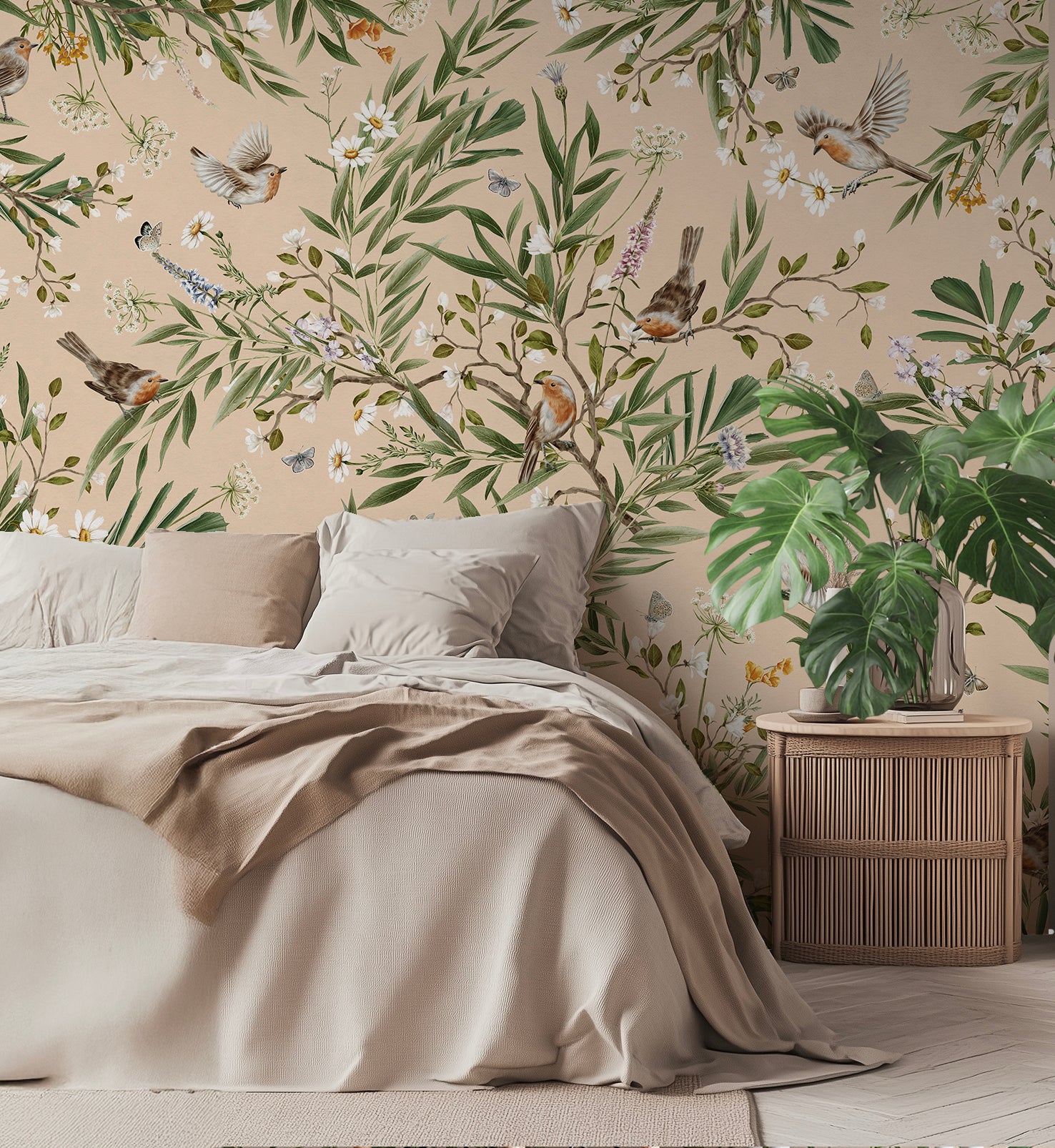 Playful Robins – Beige