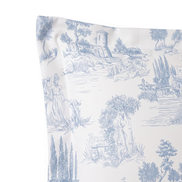 Respaldo de cama recto Toile De Jouy Celeste — detalle de la tela