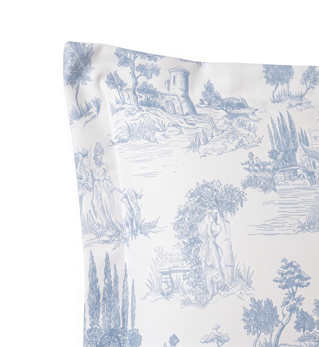 Respaldo de cama recto Toile De Jouy Celeste — detalle de la tela