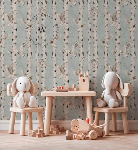 Birch And Owls Blue