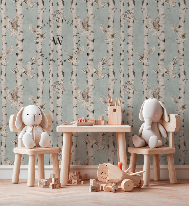 Birch And Owls Blue