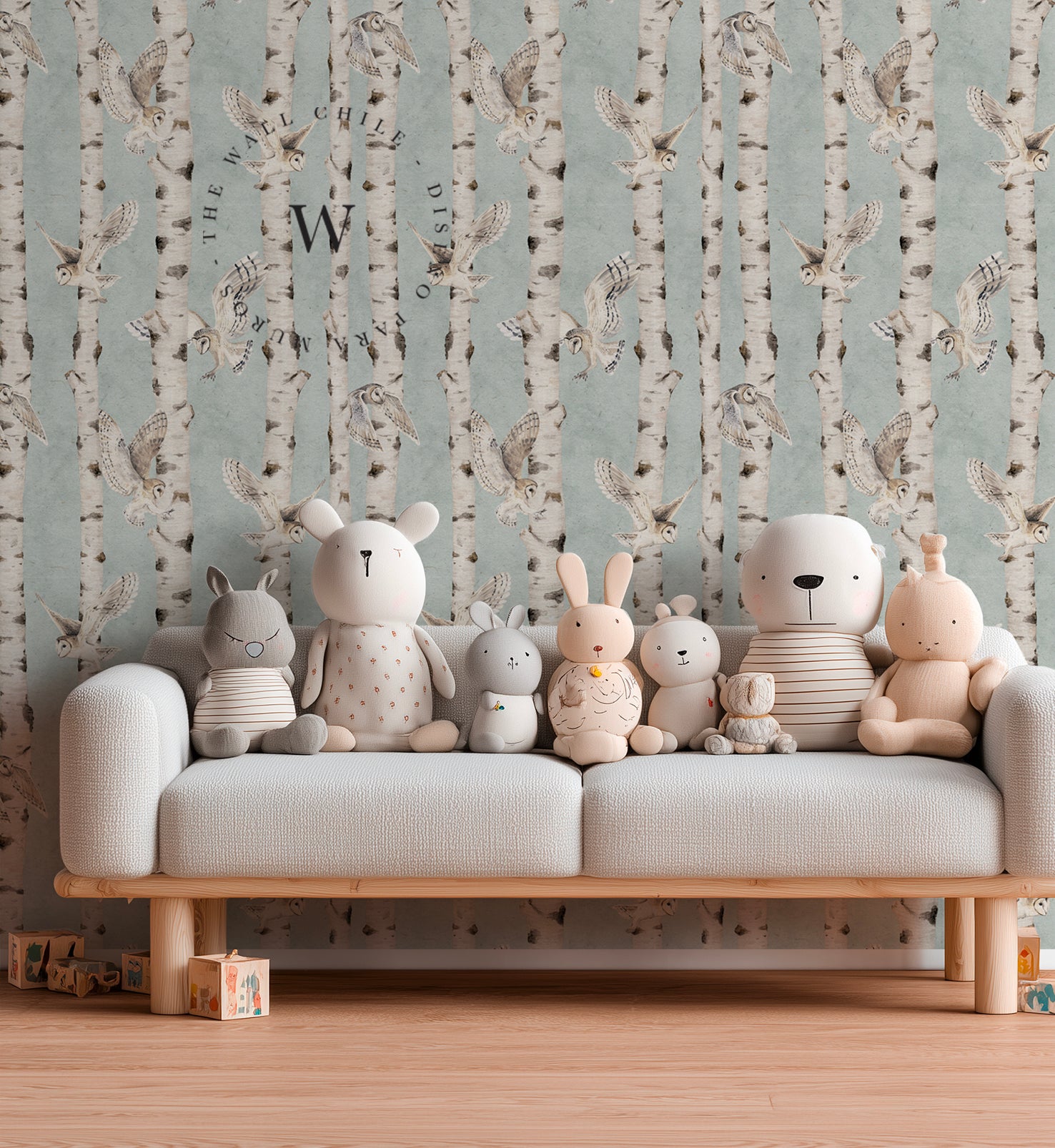 Birch And Owls Blue