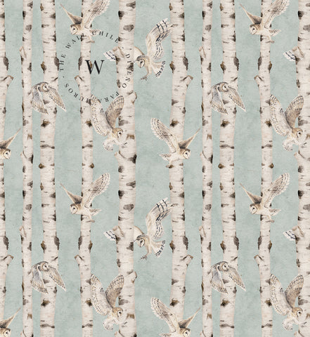 Birch And Owls Blue