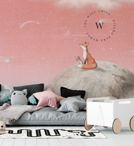 Fox On The Moon Pink