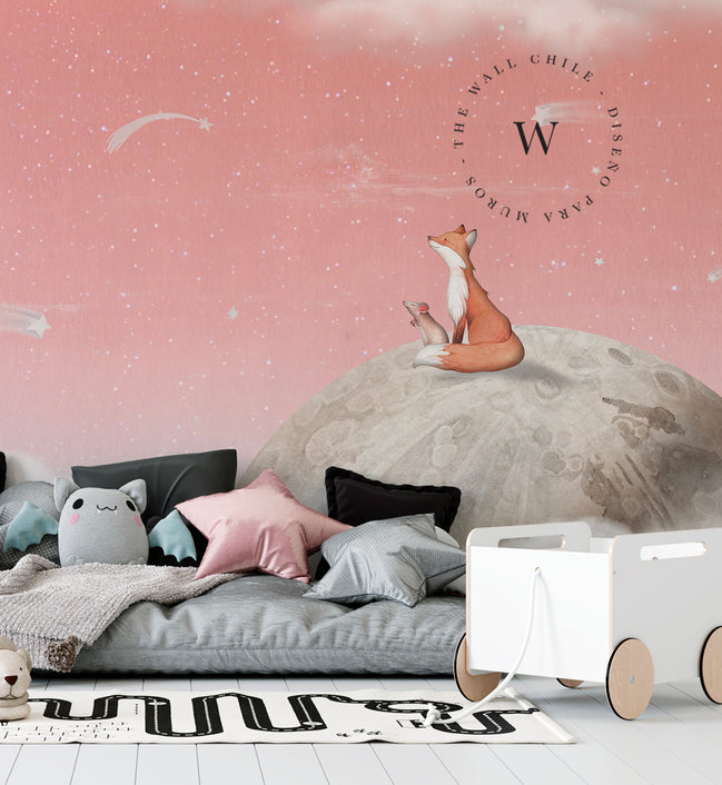 Fox On The Moon Pink
