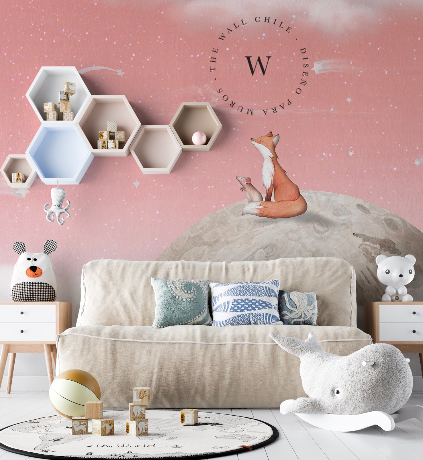 Fox On The Moon Pink