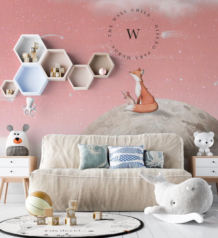 Fox On The Moon Pink