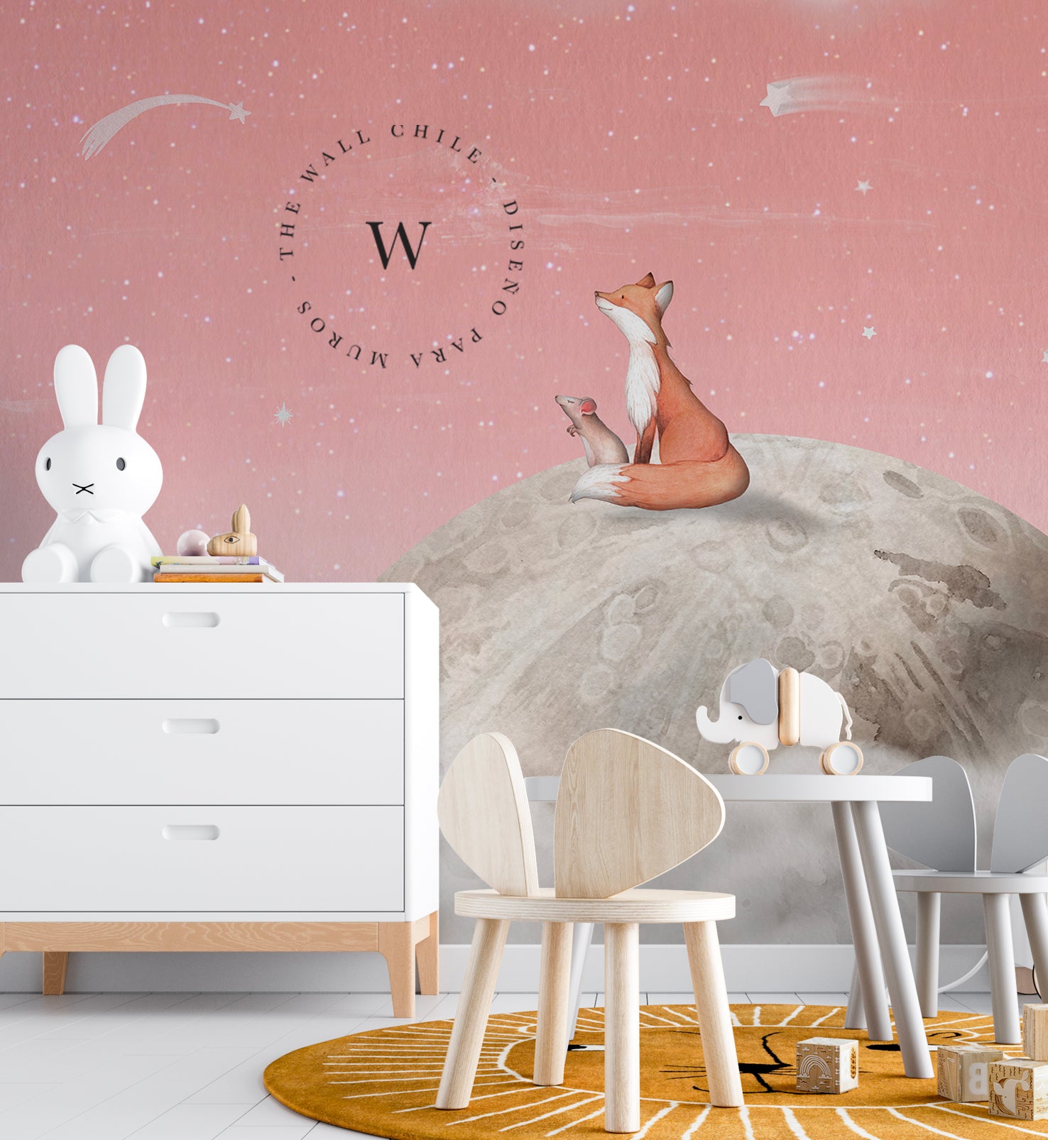 Fox On The Moon Pink
