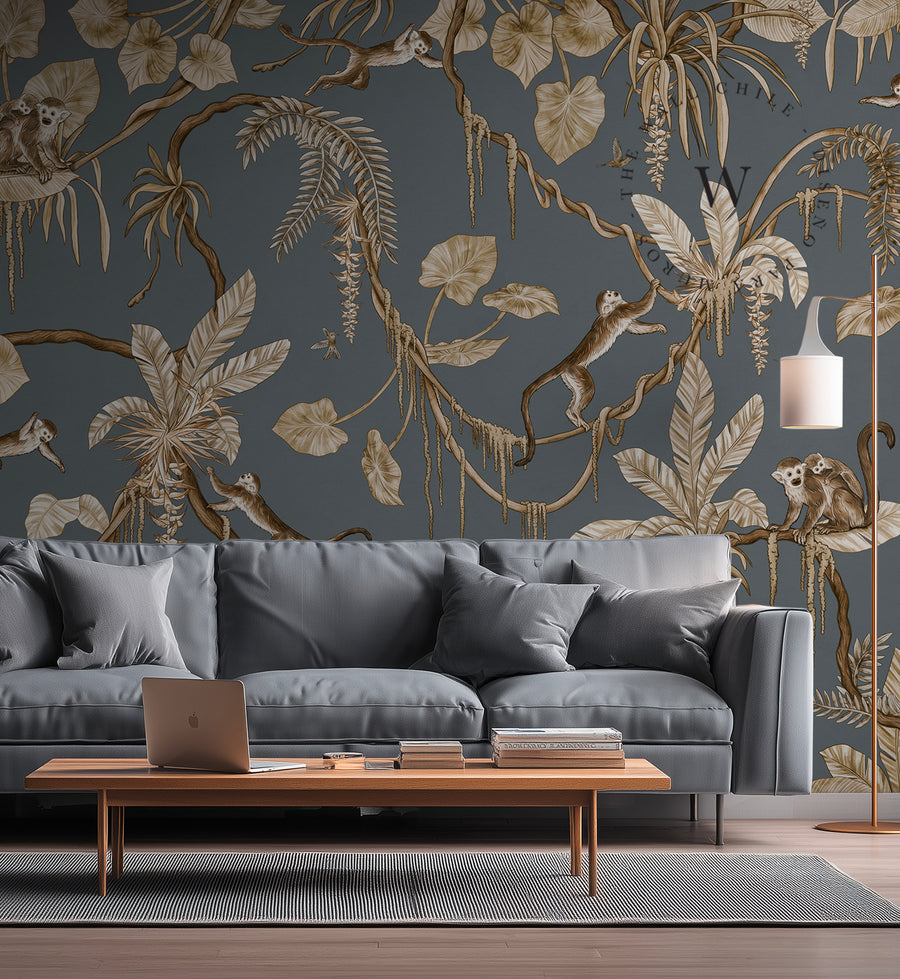 Playful Monkeys – Vintage Blue
