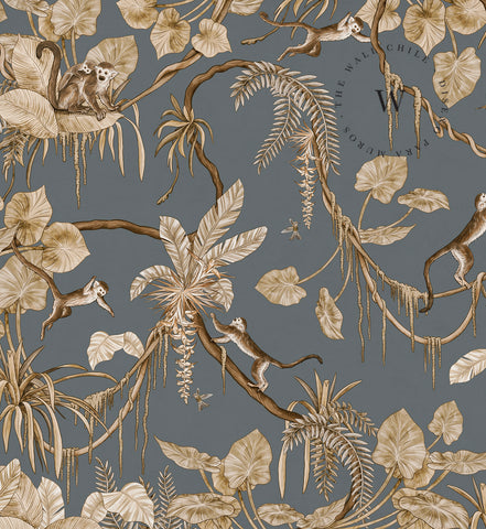 Playful Monkeys – Vintage Blue