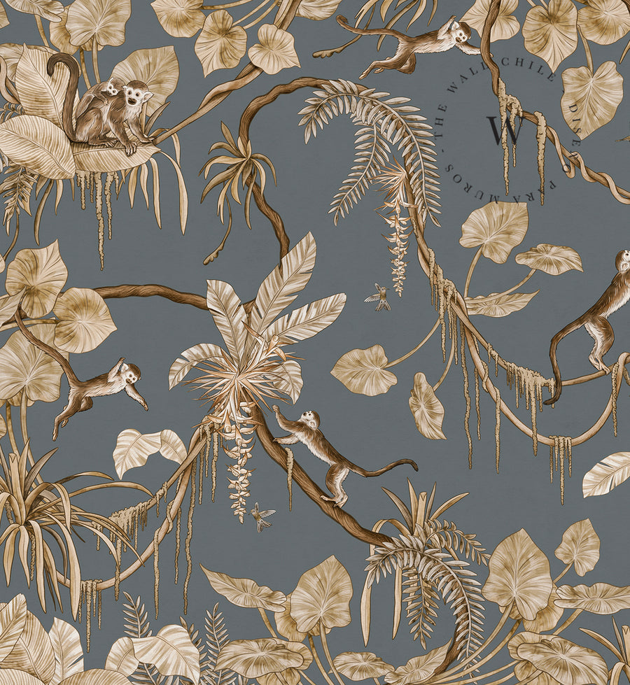 Playful Monkeys – Vintage Blue