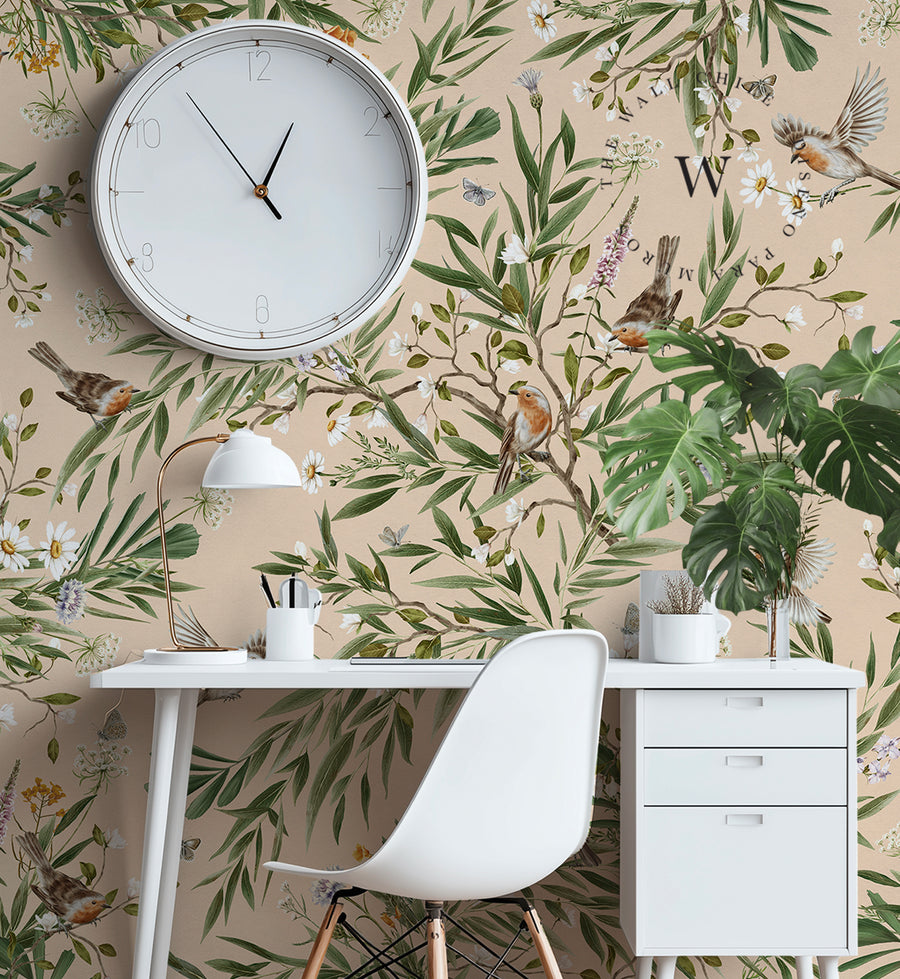 Playful Robins – Beige