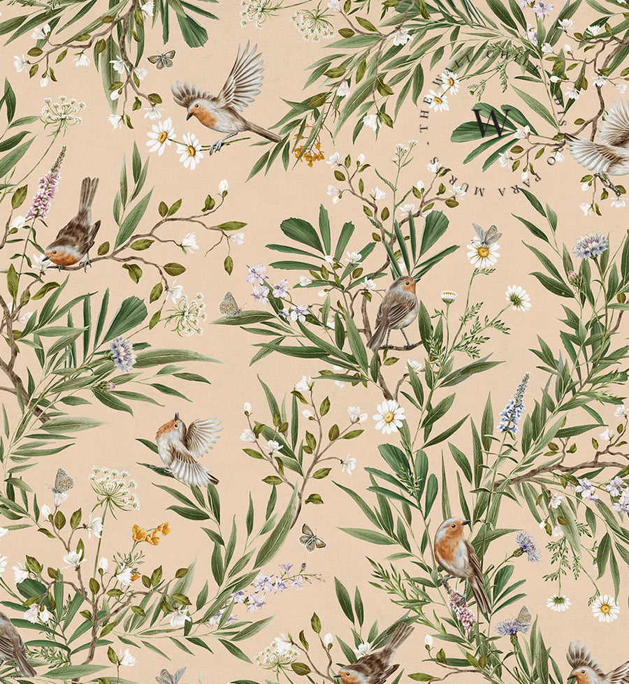 Playful Robins – Beige