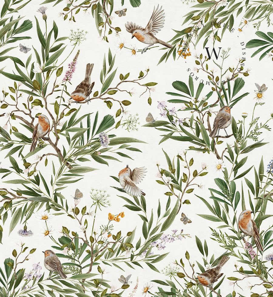 Playful Robins – White