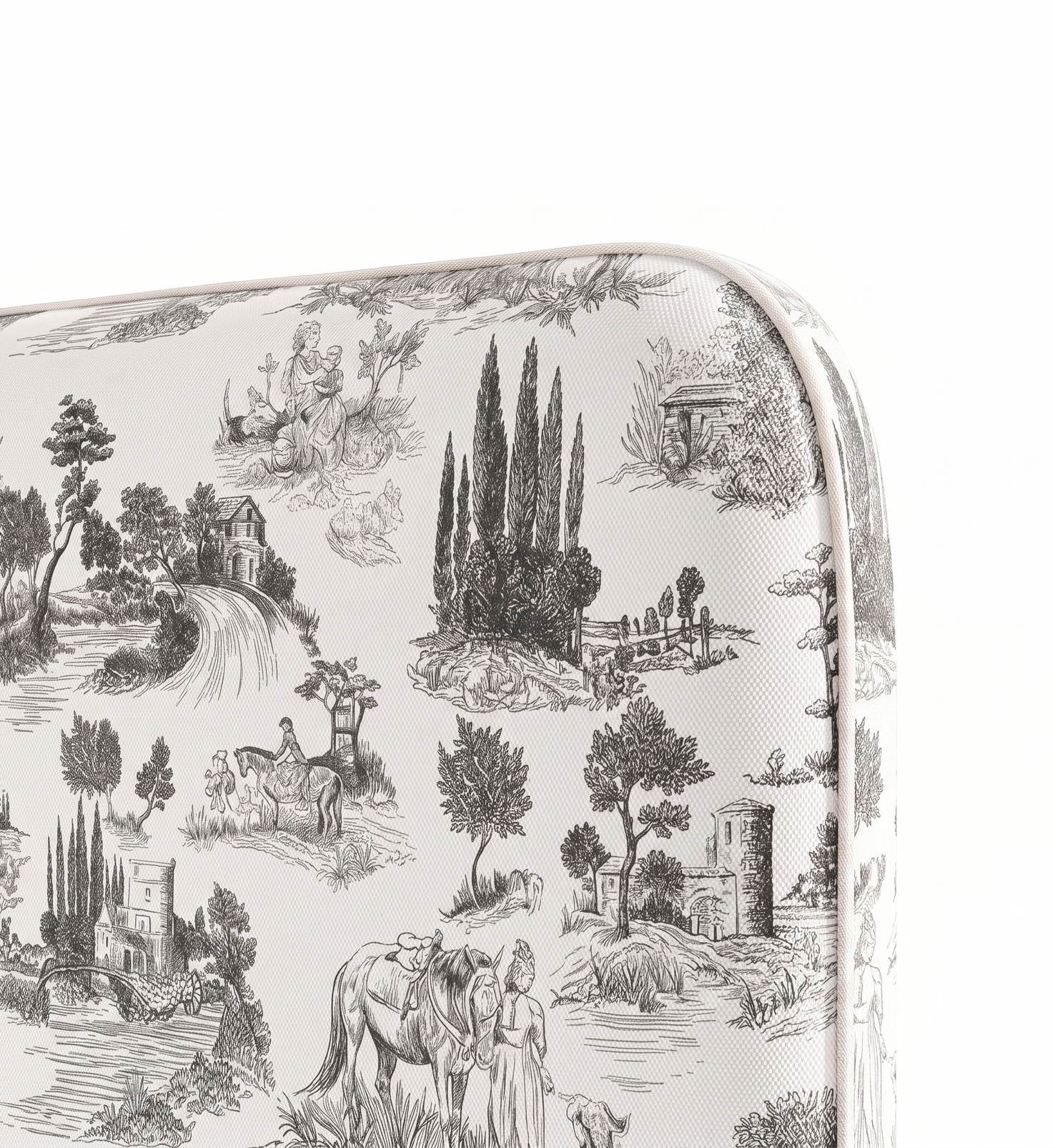 Respaldo de cama Toile de Jouy Black — detalle de la tela