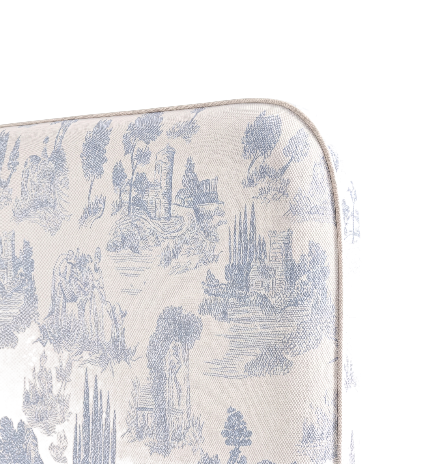 Respaldo de cama Toile de Jouy Celeste — detalle de la tela