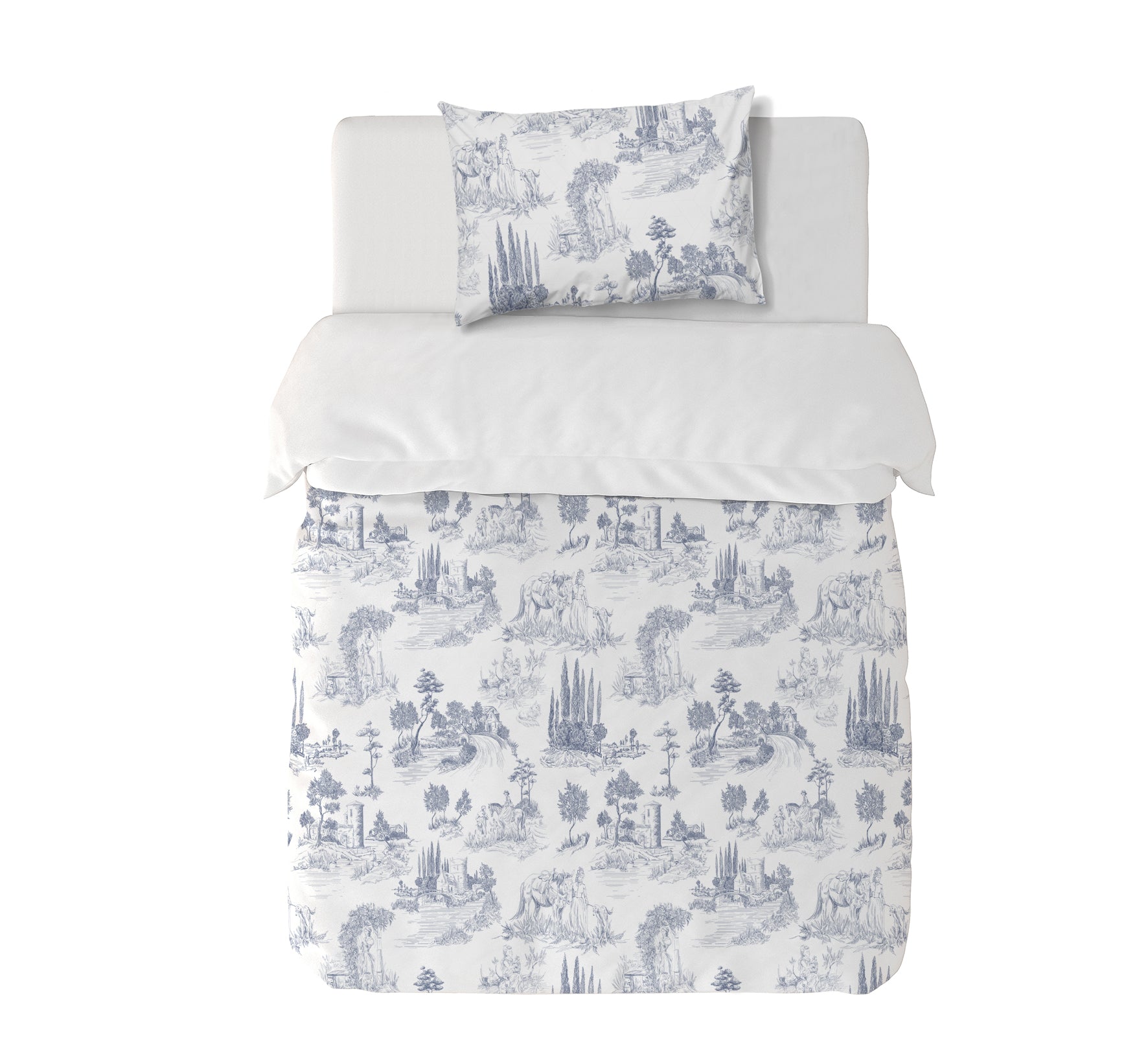 Textiles, Tela, Cojín, Funda Plumón, Piecera, Ropa Cama, Textil, cubre plumón, Genero, Cojines, Manta, Chal, Cubre Cama, Diseño Toile de Jouy Blue