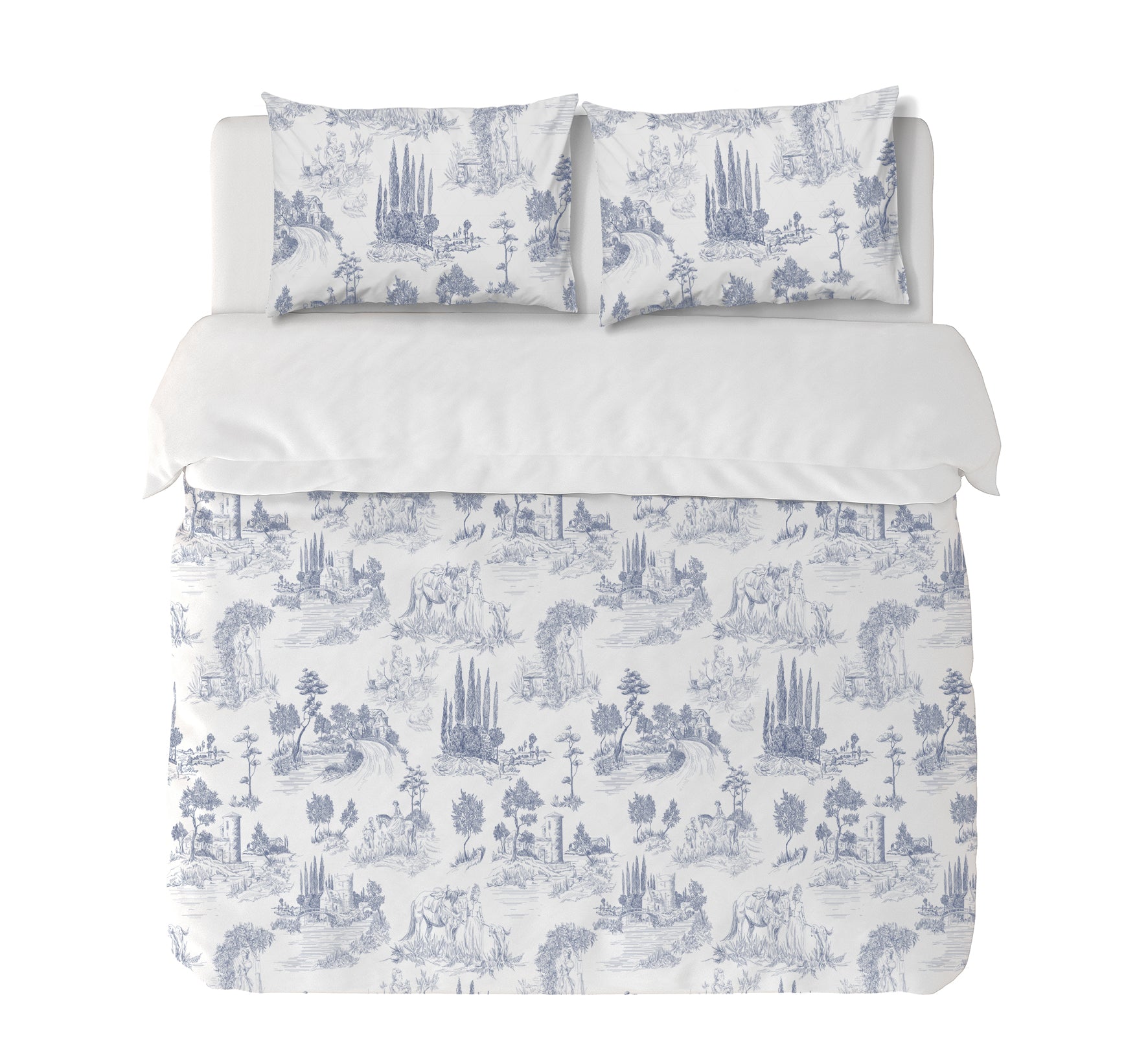 Textiles, Tela, Cojín, Funda Plumón, Piecera, Ropa Cama, Textil, cubre plumón, Genero, Cojines, Manta, Chal, Cubre Cama, Diseño Toile de Jouy Blue