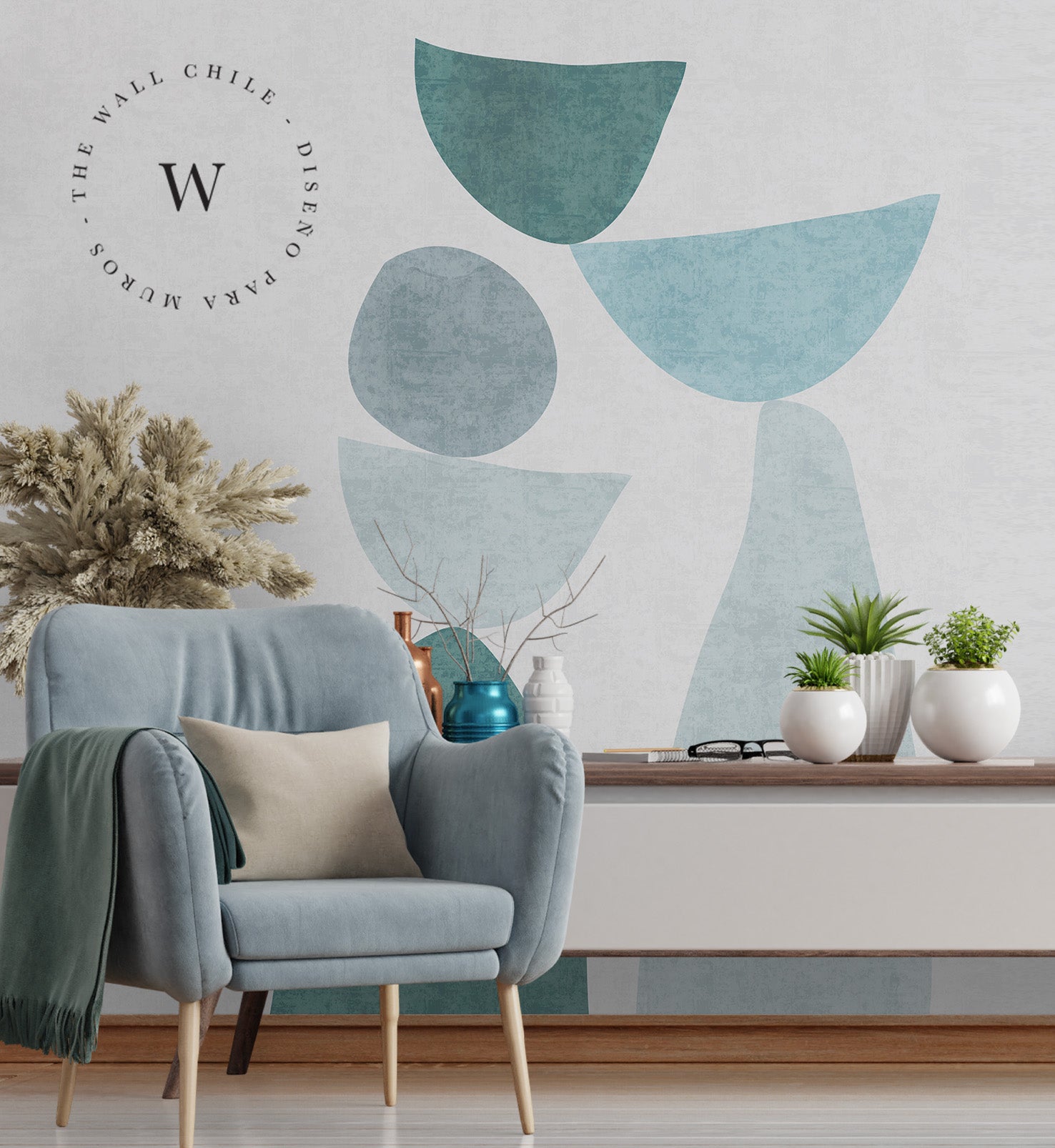 Papel Mural, Papel Pintado, Wallpaper, Mural, Empavonados, Vinilico Autoadhesivo para muros de la marca The Wall, diseño de tendencia Abstractum Blue