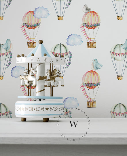 Papel Mural y Vinilico Autoadhesivo para muros de la marca The Wall, diseño de tendencia Air Balloon