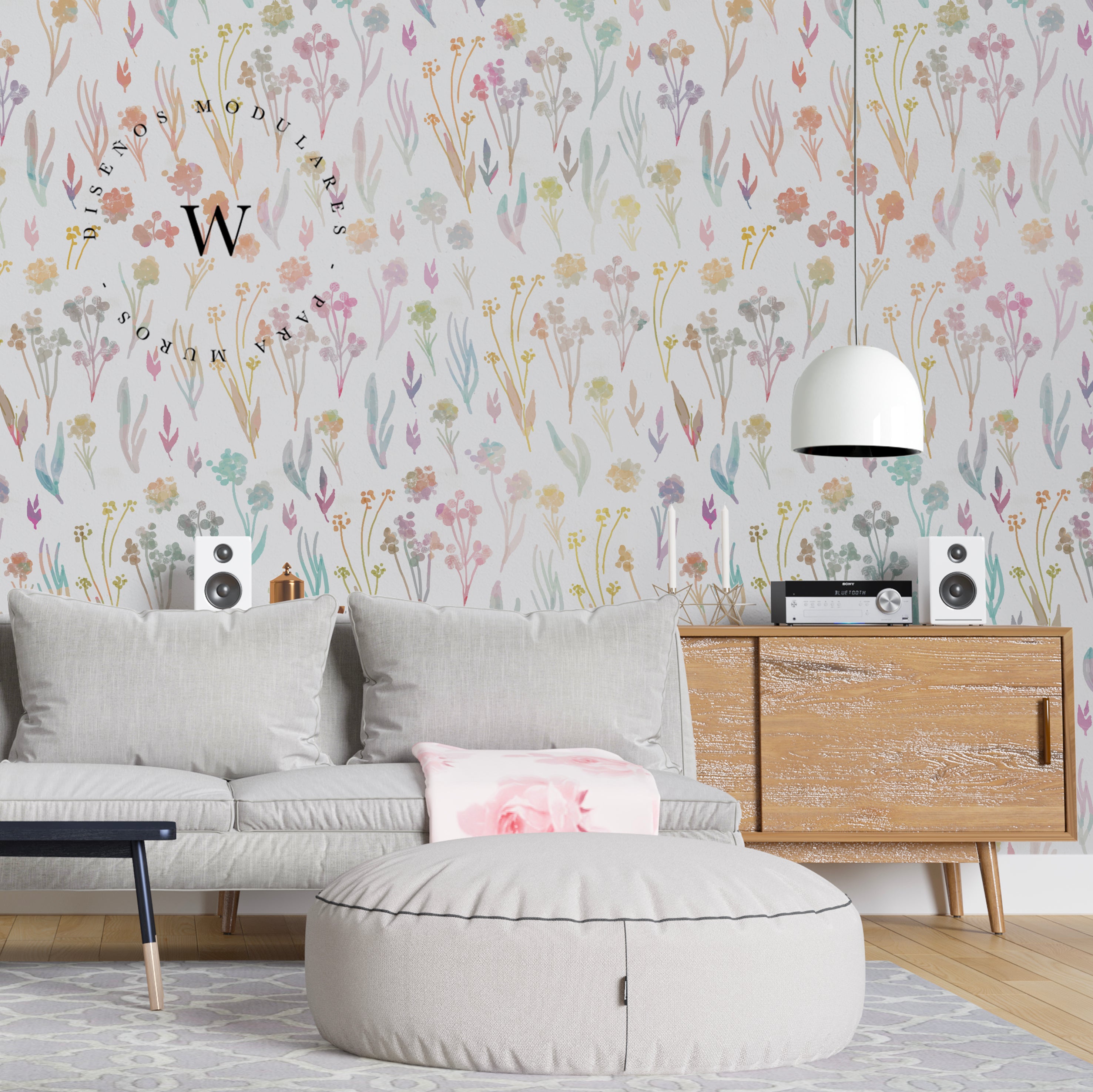 Papel Mural y Vinilico Autoadhesivo para muros de la marca The Wall, diseño de tendencia Aqua Fleur