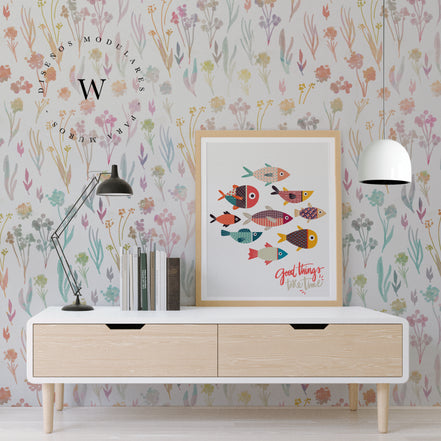 Papel Mural y Vinilico Autoadhesivo para muros de la marca The Wall, diseño de tendencia Aqua Fleur