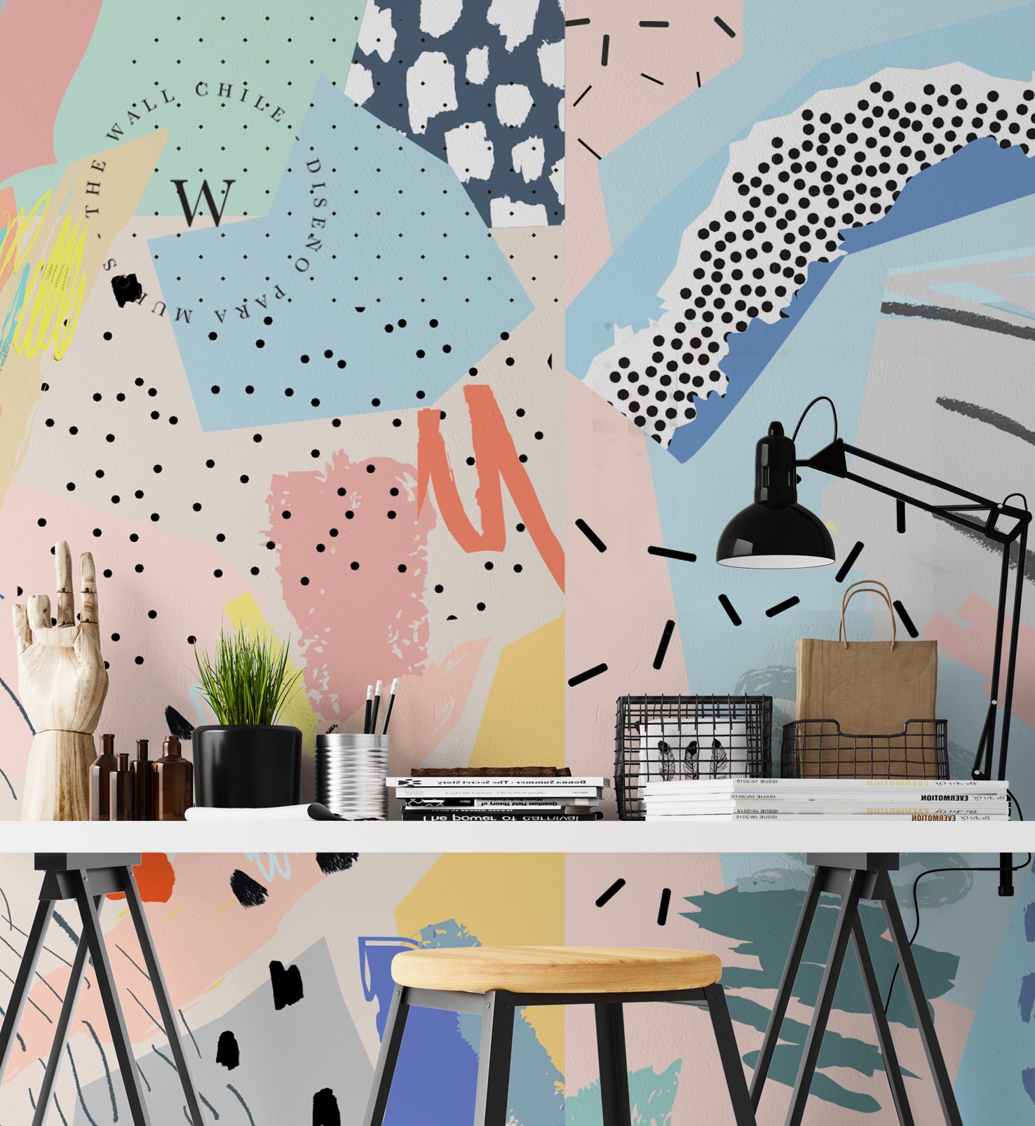 Papel Mural y Vinilico Autoadhesivo para muros de la marca The Wall, diseño de tendencia Art Memphis