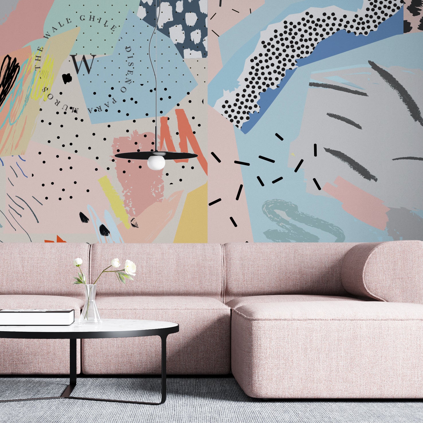 Papel Mural y Vinilico Autoadhesivo para muros de la marca The Wall, diseño de tendencia Art Memphis