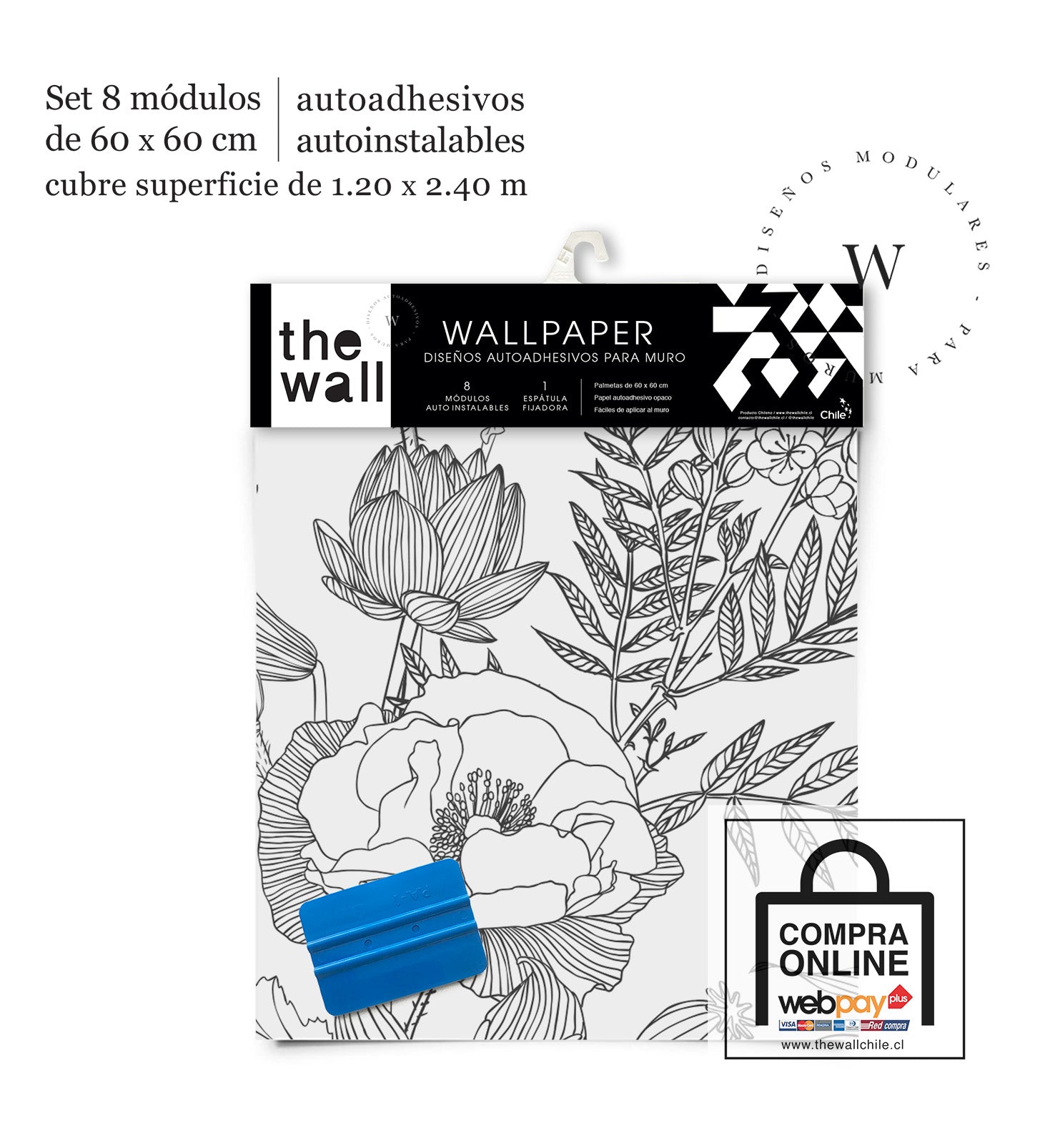 Papel Mural, Papel Pintado, Wallpaper, Mural, Empavonados, Vinilico Autoadhesivo para muros de la marca The Wall, diseño de tendencia Big Garden