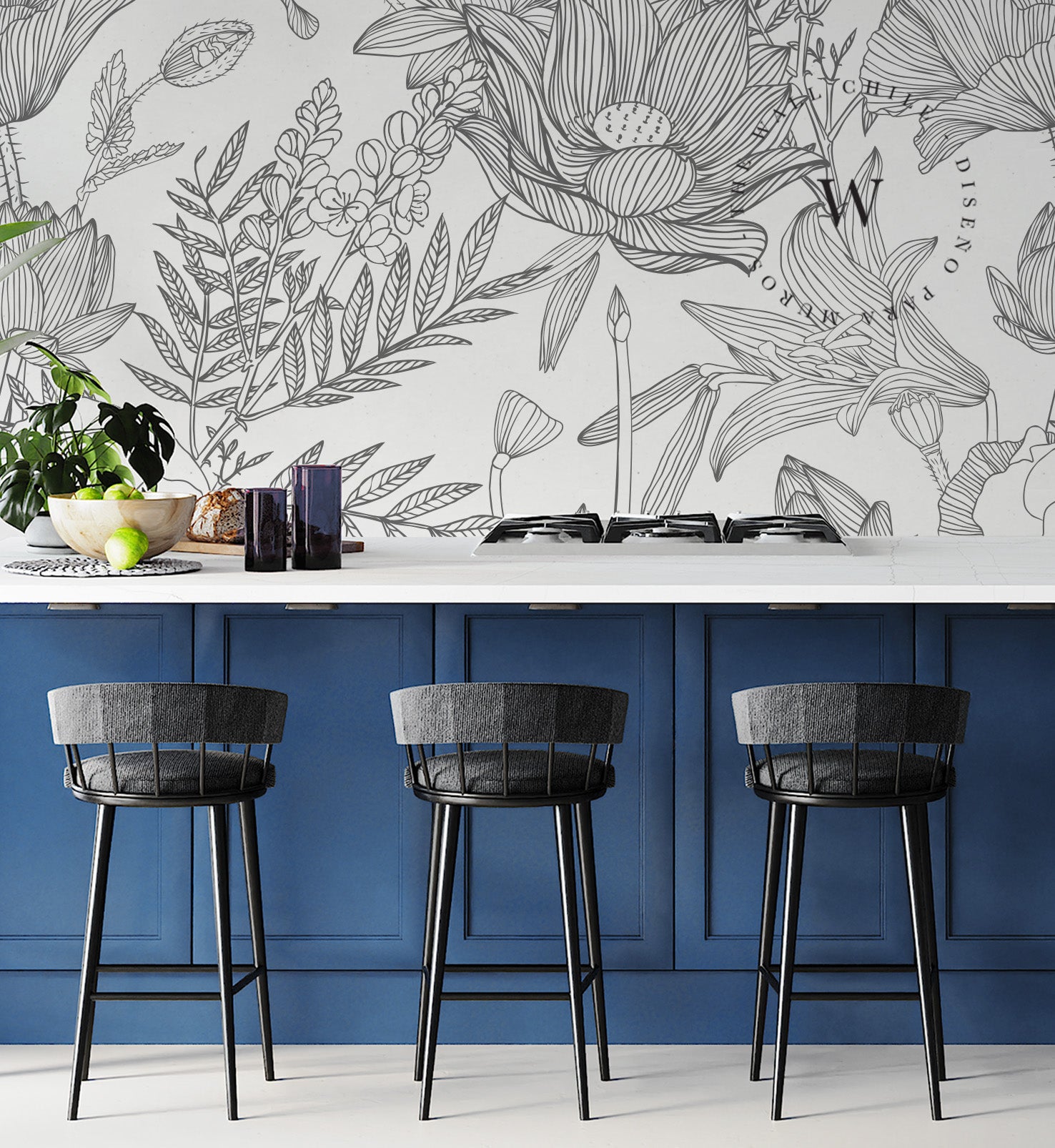 Papel Mural, Papel Pintado, Wallpaper, Mural, Empavonados, Vinilico Autoadhesivo para muros de la marca The Wall, diseño de tendencia Big Garden