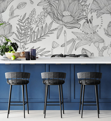Papel Mural, Papel Pintado, Wallpaper, Mural, Empavonados, Vinilico Autoadhesivo para muros de la marca The Wall, diseño de tendencia Big Garden