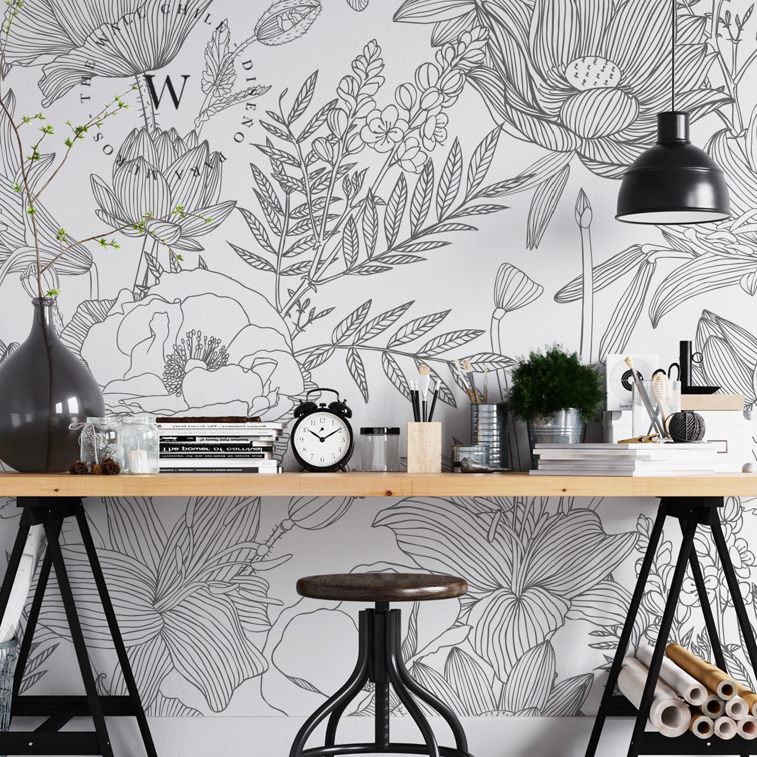 Papel Mural, Papel Pintado, Wallpaper, Mural, Empavonados, Vinilico Autoadhesivo para muros de la marca The Wall, diseño de tendencia Big Garden