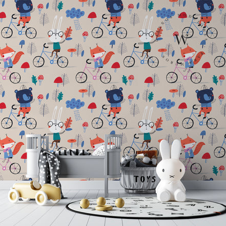 Papel Mural y Vinilico Autoadhesivo para muros de la marca The Wall, diseño de tendencia Biking Animals