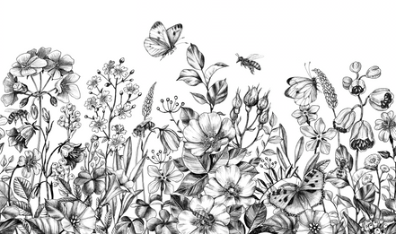 Papel Mural y Vinilico Autoadhesivo para muros de la marca The Wall, diseño de tendencia Black Flowers