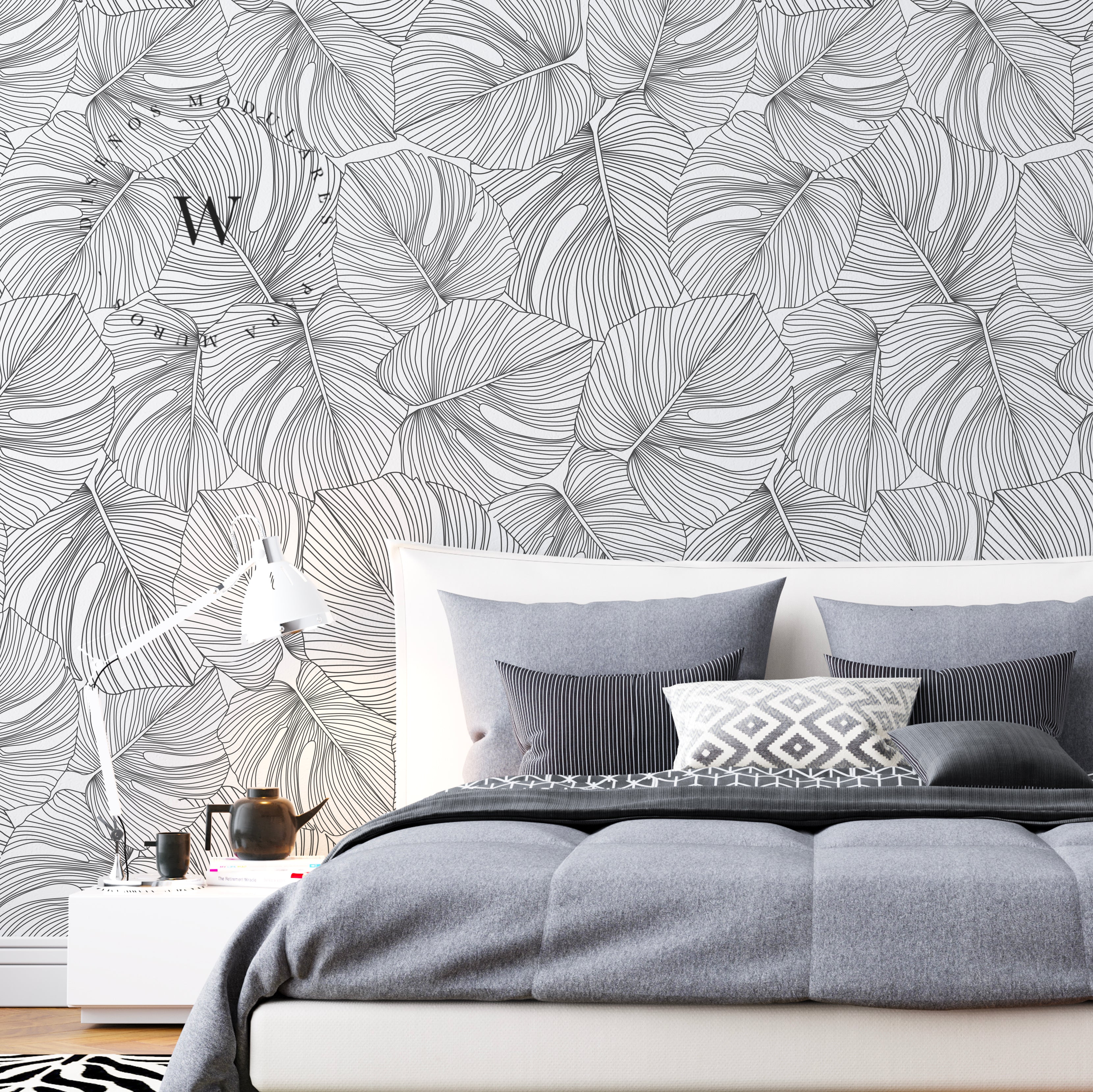 Papel Mural y Vinilico Autoadhesivo para muros de la marca The Wall, diseño de tendencia Black Moustera