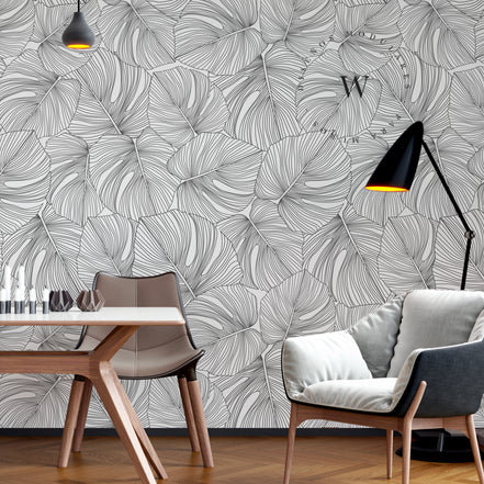 Papel Mural y Vinilico Autoadhesivo para muros de la marca The Wall, diseño de tendencia Black Moustera