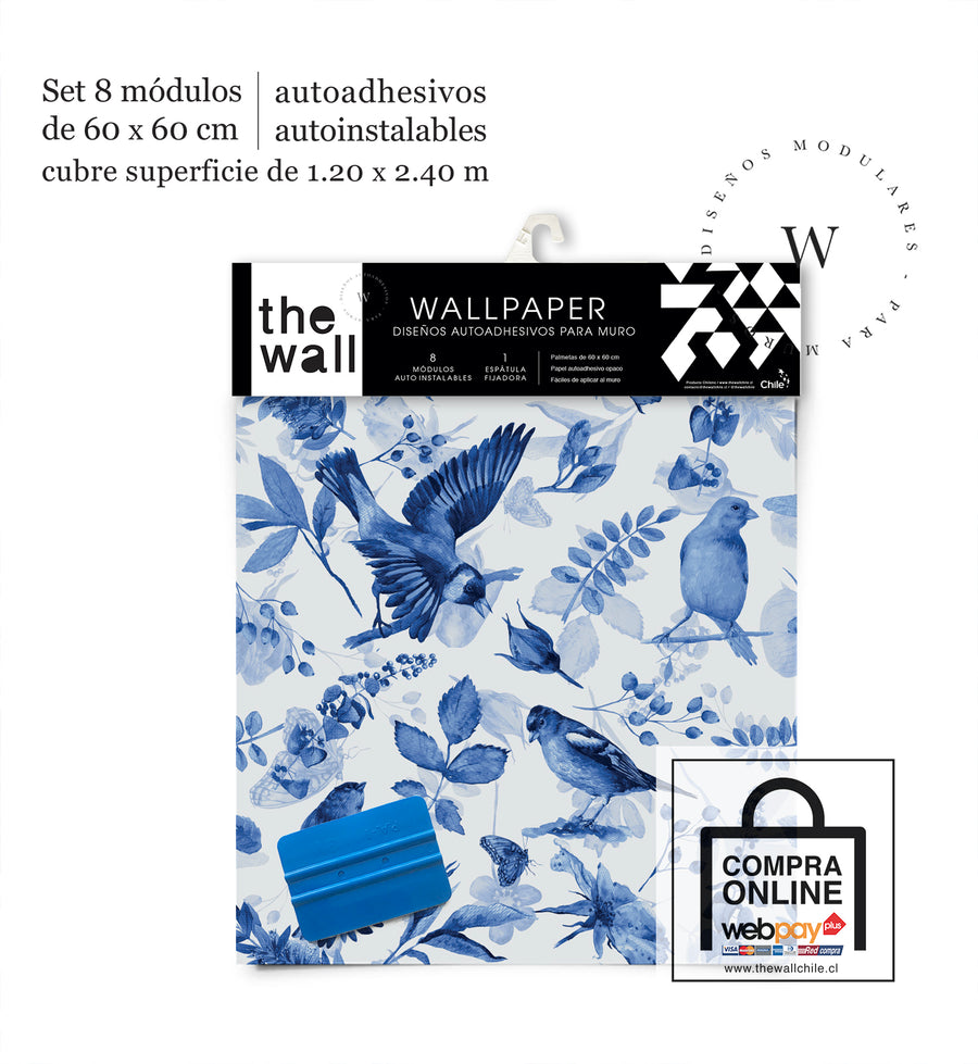 Papel Mural y Vinilico Autoadhesivo para muros de la marca The Wall, diseño de tendencia Blue Bird