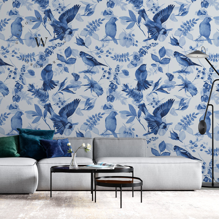 Papel Mural y Vinilico Autoadhesivo para muros de la marca The Wall, diseño de tendencia Blue Bird