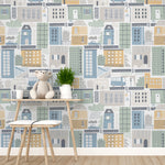 Papel Mural y Vinilico Autoadhesivo para muros de la marca The Wall, diseño de tendencia Blue City